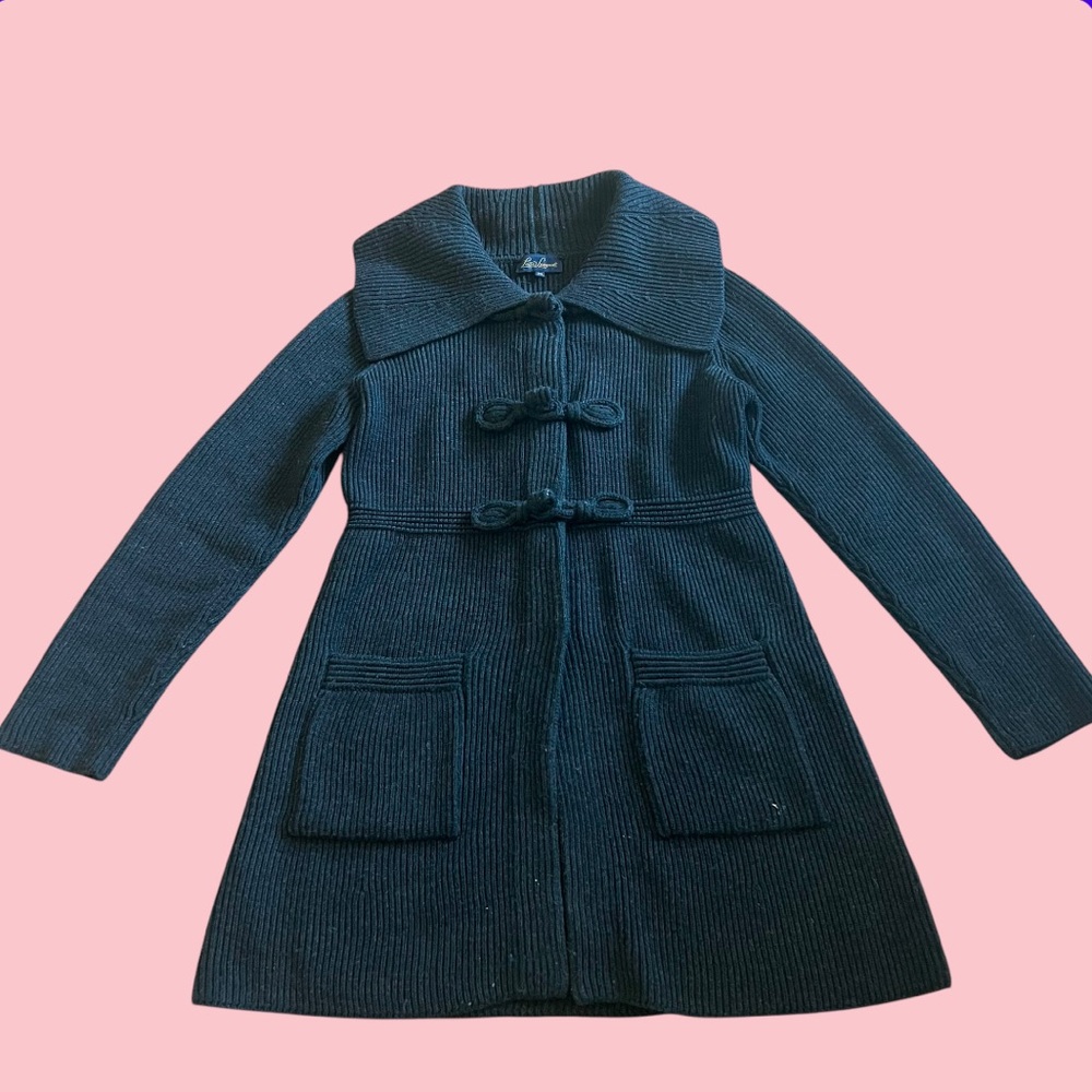 Luisa Spagnoli Black Pure Wool Sweater Coat Size Medium Made in Italy